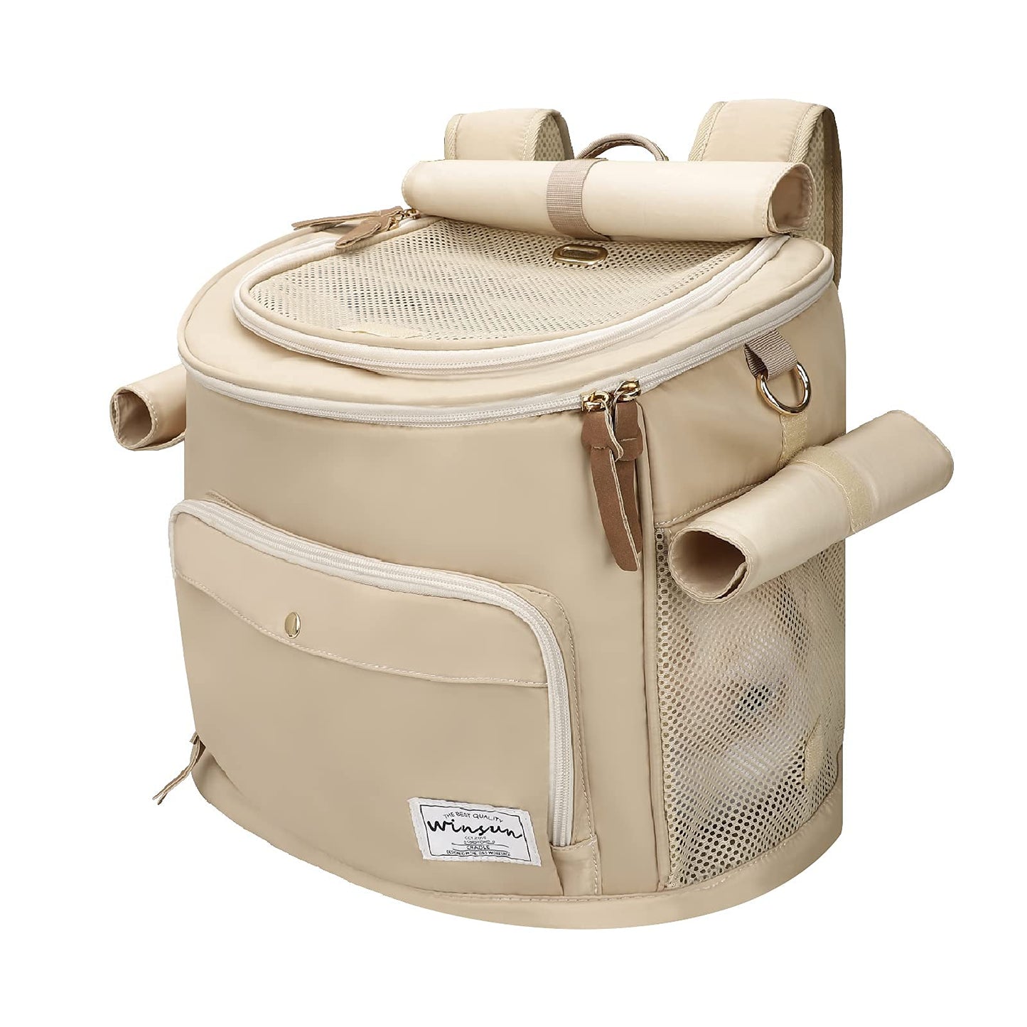 WinSun ペットキャリーバッグ バッグ リュック 犬キャリーバッグ 猫キャリーバッグ リュック 折りたたみ 中/大型猫 小型犬 3way仕様 通気性、安定性 引っかきや噛み傷に強い 旅行/通院/散歩/電車移動/避難用 (マット、飛び出し防止リード付き) ブラック