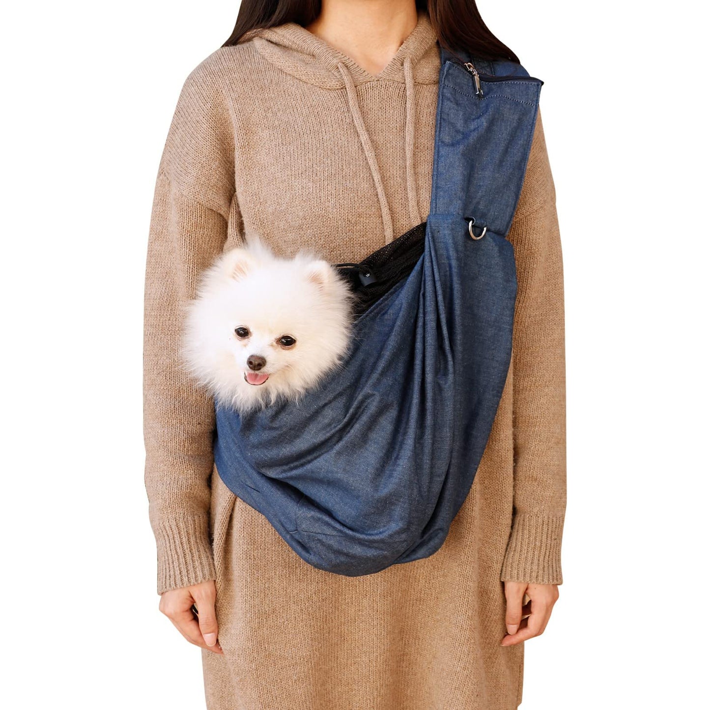 WinSun ペット スリング 犬 猫 バッグ 犬 抱っこ紐 猫 ペット キャリーバッグ 小型犬 リュック メッシュネット付き ポケット付き 肩紐調節機能 飛び出し防止 デニム