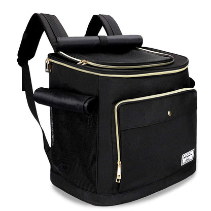 WinSun ペットキャリーバッグ バッグ リュック 犬キャリーバッグ 猫キャリーバッグ リュック 折りたたみ 中/大型猫 小型犬 3way仕様 通気性、安定性 引っかきや噛み傷に強い 旅行/通院/散歩/電車移動/避難用 (マット、飛び出し防止リード付き) ブラック