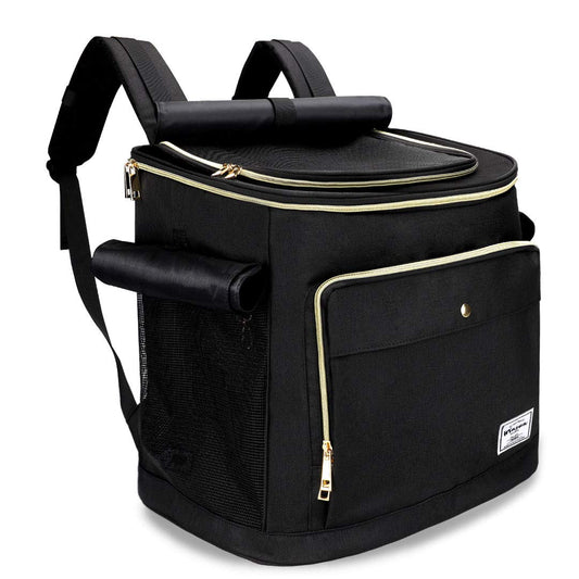 WinSun ペットキャリーバッグ バッグ リュック 犬キャリーバッグ 猫キャリーバッグ リュック 折りたたみ 中/大型猫 小型犬 3way仕様 通気性、安定性 引っかきや噛み傷に強い 旅行/通院/散歩/電車移動/避難用 (マット、飛び出し防止リード付き) ブラック