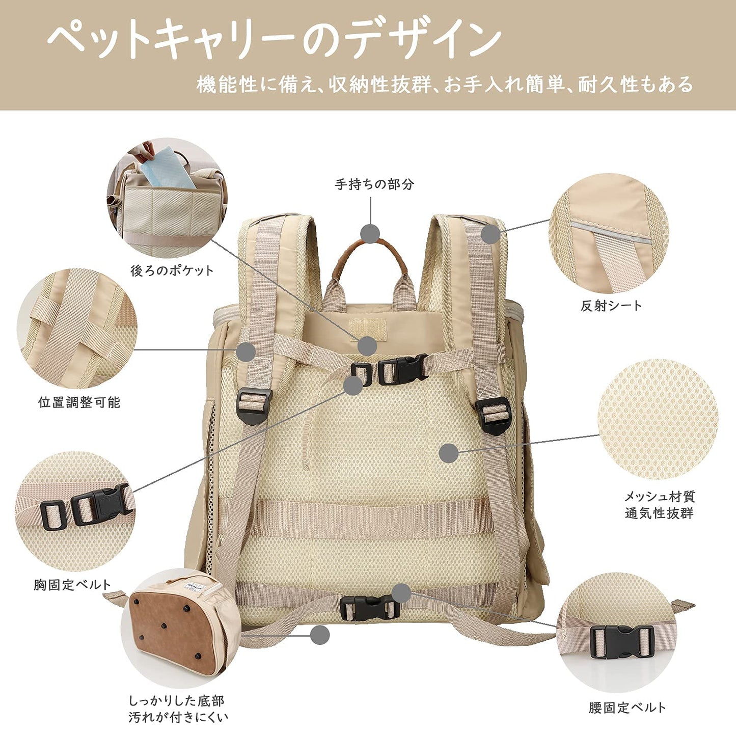 WinSun ペットキャリーバッグ バッグ リュック 犬キャリーバッグ 猫キャリーバッグ リュック 折りたたみ 中/大型猫 小型犬 3way仕様 通気性、安定性 引っかきや噛み傷に強い 旅行/通院/散歩/電車移動/避難用 (マット、飛び出し防止リード付き) ブラック