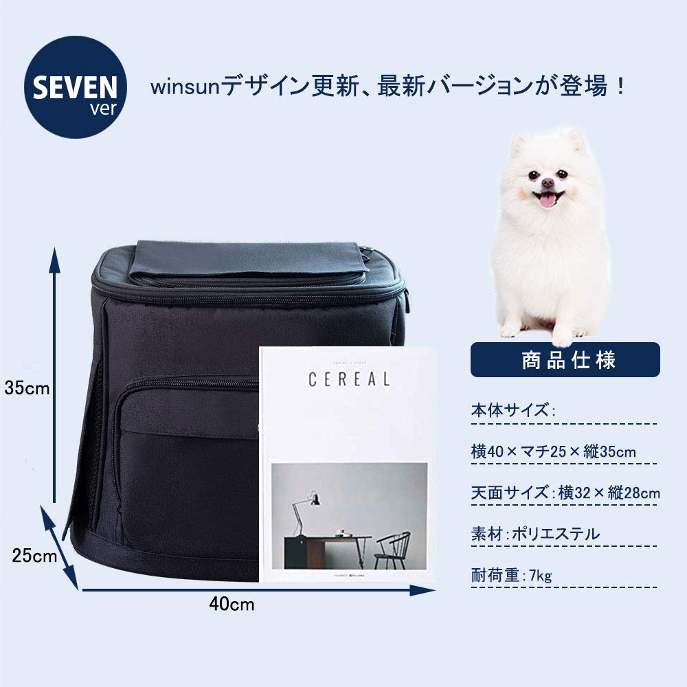 WinSun ペットキャリーバッグ バッグ リュック 犬キャリーバッグ 猫キャリーバッグ リュック 折りたたみ 中/大型猫 小型犬 3way仕様 通気性、安定性 引っかきや噛み傷に強い 旅行/通院/散歩/電車移動/避難用 (マット、飛び出し防止リード付き) ブラック